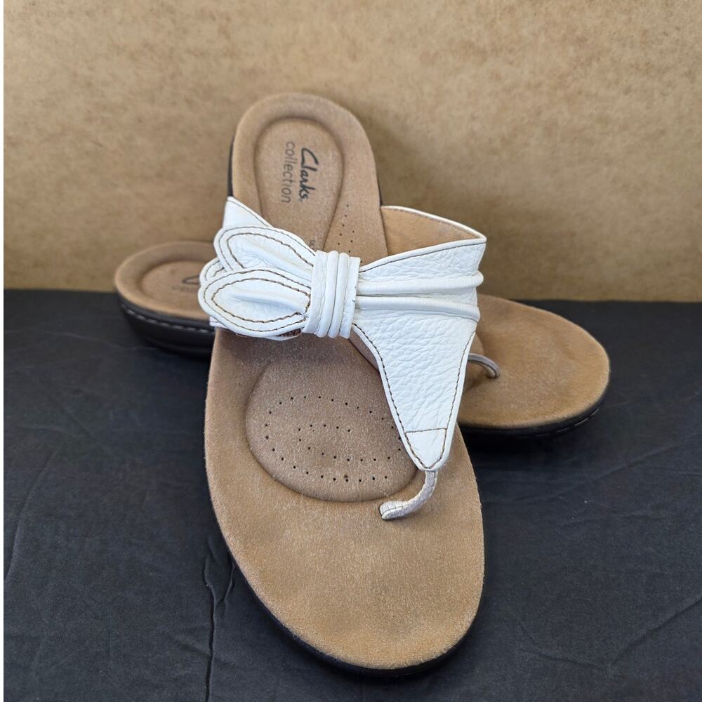 Clarks Collection Laurieann Rae White leather thong sandals Size 8.5